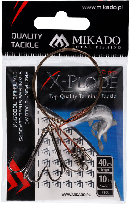 Mikado Stahl-Leader - Mit Wirbel Und Drilling 40cm/10kg - Braun - 2 Stk.