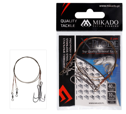 Mikado Stahl-Leader - Mit Wirbel Und Drilling 40cm/10kg - Braun - 2 Stk.