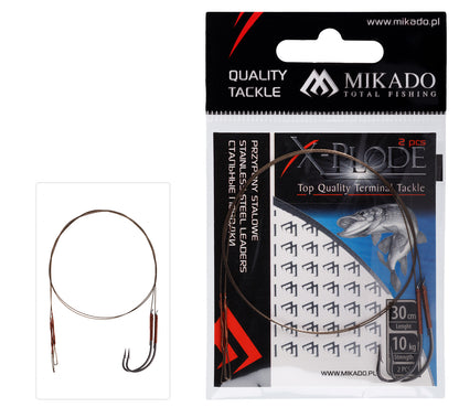 Mikado Stahl-Leader - Mit Wirbel Und Haken 30cm/10kg - Braun - 2 Stk.