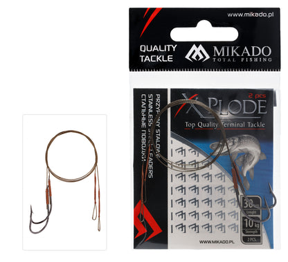 Mikado Stahl-Leader - Mit Wirbel Und Haken 30cm/10kg - Braun - 2 Stk.