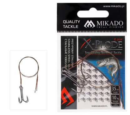 Mikado Stahl-Leader - Mit Wirbel Und Doppeltem Drilling 35cm/10kg - Braun - 2 Stk.