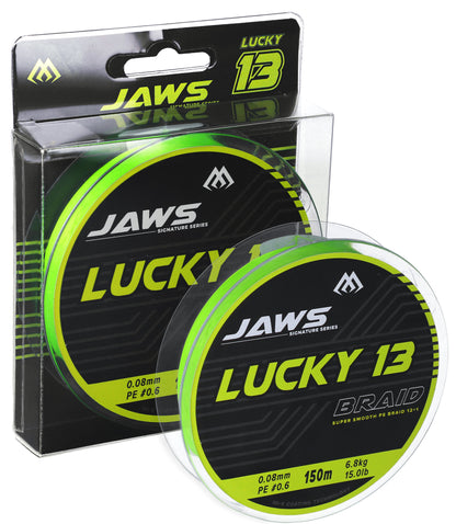 Mikado Geflochtene Schnürea - Jaws Lucky 13 - 0.16mm/13.0kg/150m - Fluo Zielona - 1 Spule