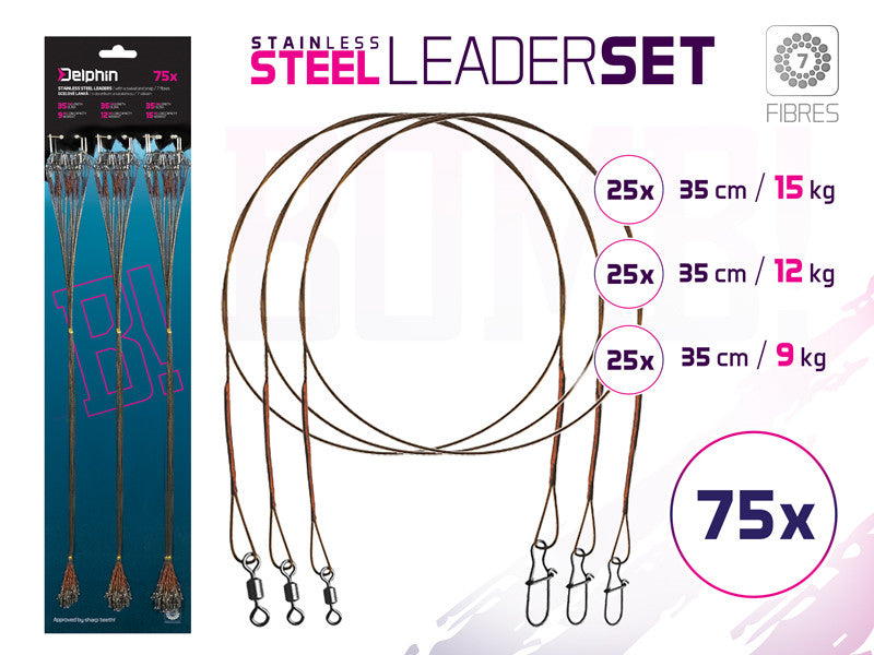 Stahlvorfach Set BOMB! Mit Wirbel und Karabiner / 7 Stahlfäden